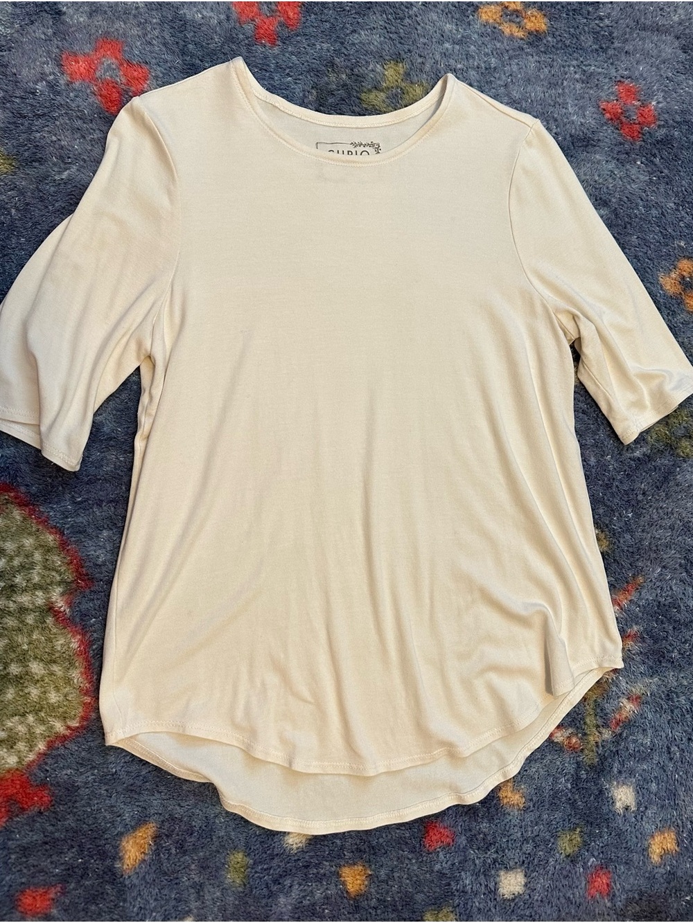 Cupio Elbow Sleeve Viscose Crewneck Tee in Cream